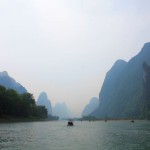 taking the bamboo boat to Yangshuo
